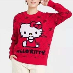 Hello Kitty By Sanrio Graphic Crew Neck Red Sweater.